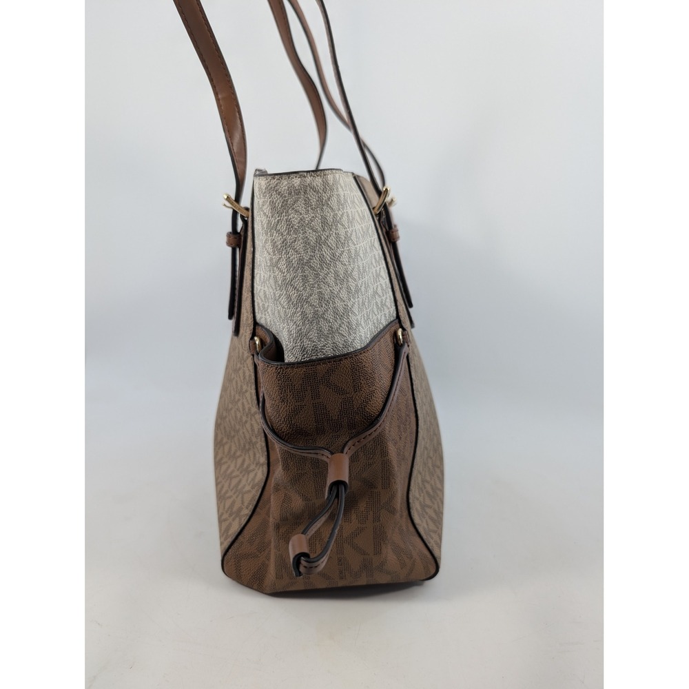 Michael Kors Voyager Tote Bag Brown Vanilla MK Monogram Signature Shoulder Bag - Picture 3 of 8